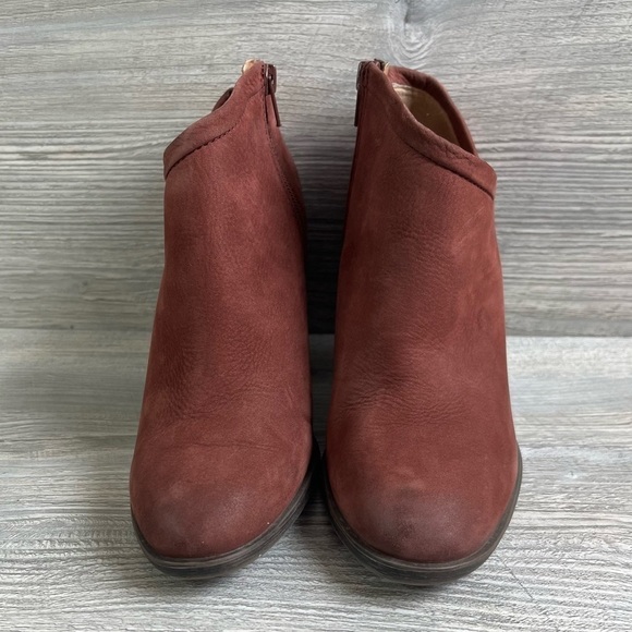 Lucky Brand Salza brick red leather asymmetrical ankle boots with zipper sz 6.5 - Picture 6 of 13